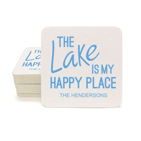 The Lake Is My Happy Place Square Coasters